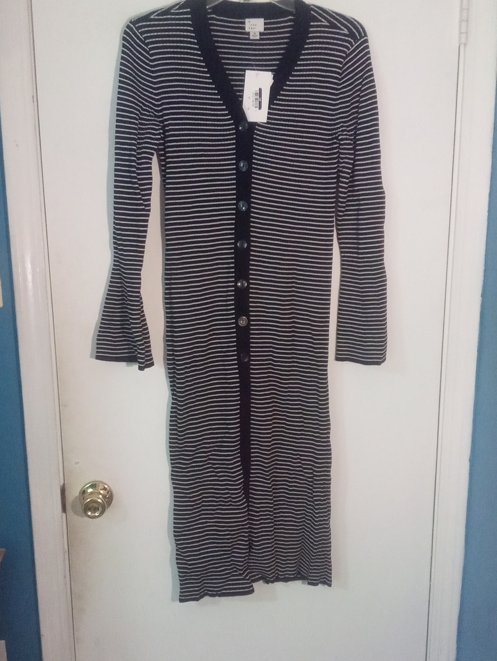 * A New Day Black & White Striped Button Front Knit Dress NWT $40 Sweater Dress